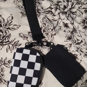 Checkerboard Crossbody Pouch Set in Black & White